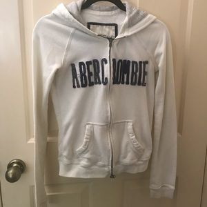 White, gray, navy Abercrombie zip-up hooded jacket